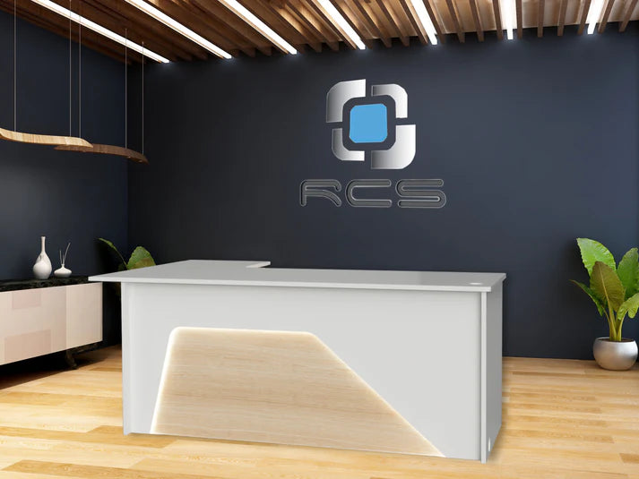 Office Computer Desk | Laminate Counter w/ Color‑Changing LED, Grommets & Floor‑Protecting Sliders