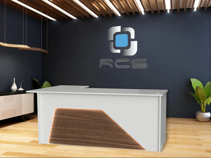 Office Computer Desk | Laminate Counter w/ Color‑Changing LED, Grommets & Floor‑Protecting Sliders
