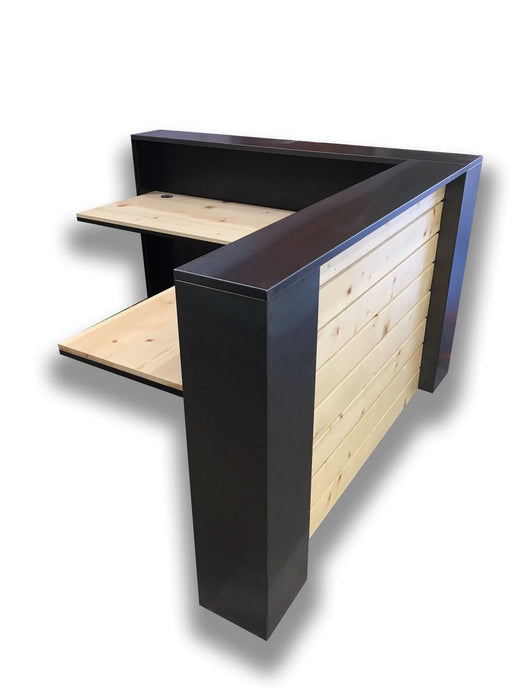 Modern Reception Office Desk | Pine Front Desk with Steel Frame & Wire Grommets