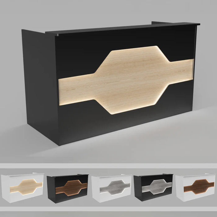 Reception Desk | Laminate Counter w/ LED Accent & Cable Grommets (4–7 ft)