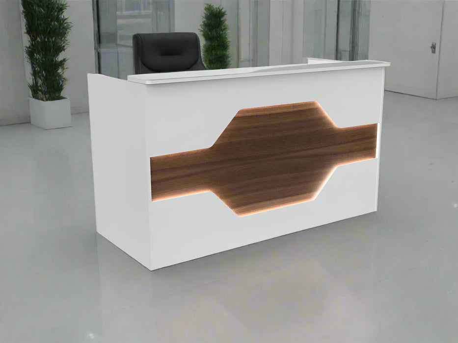 Reception Desk | Laminate Counter w/ LED Accent & Cable Grommets (4–7 ft)
