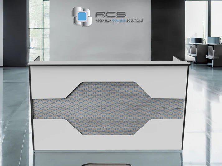 Modern Reception Desk | Laminate Counter w/ LED Accent & Cable Grommets (4–7 ft)