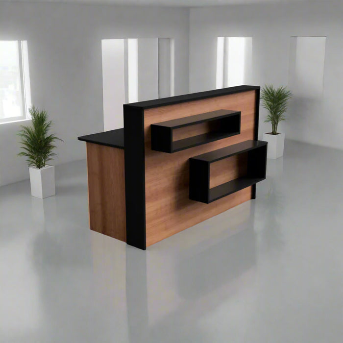 Modern Reception Desk | Laminate Counter w/ LED Lighting, Cable Grommets & Floor Sliders (4–7 ft)