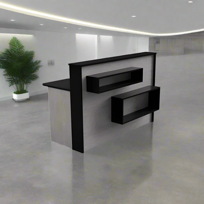 Modern Reception Desk | Laminate Counter w/ LED Lighting, Cable Grommets & Floor Sliders (4–7 ft)
