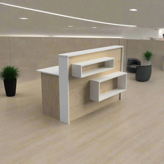 Modern Reception Desk | Laminate Counter w/ LED Lighting, Cable Grommets & Floor Sliders (4–7 ft)