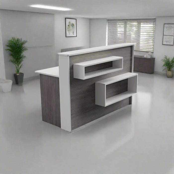 Modern Reception Desk | Laminate Counter w/ LED Lighting, Cable Grommets & Floor Sliders (4–7 ft)