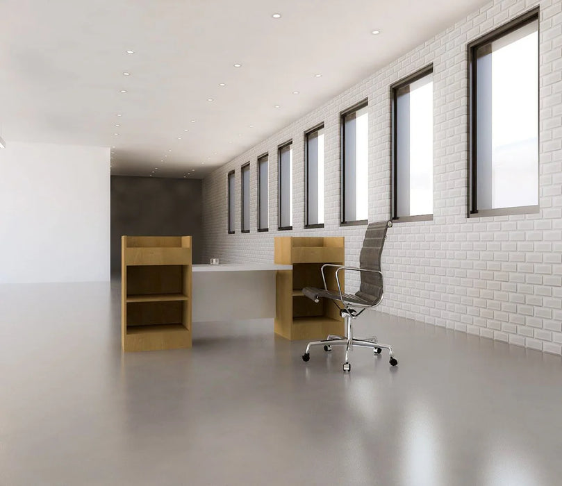 Mayer Modern Reception Desk – Easy Assembly Laminate Front Counter with Shelving & Protective Sliders