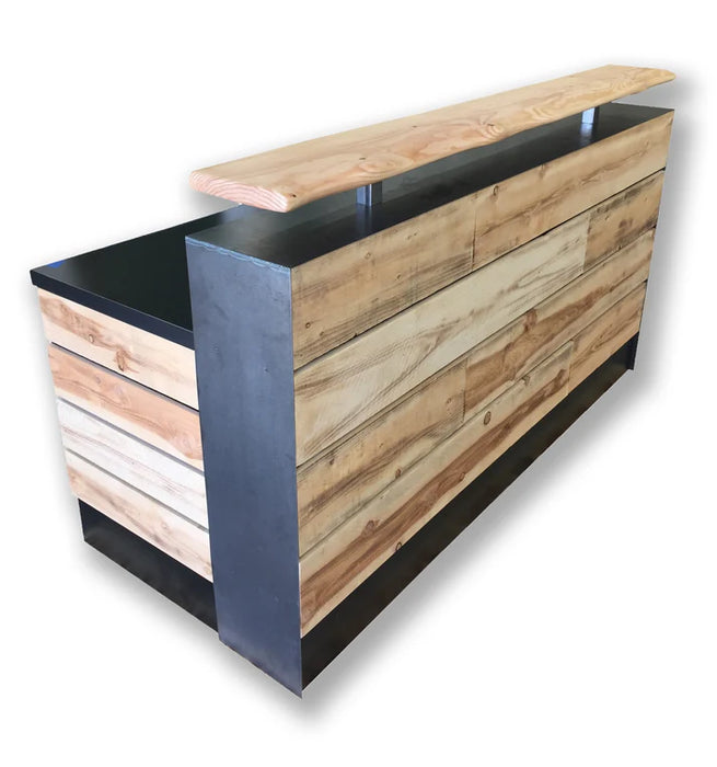 Reception Desk With Dallas Slats – 4–8 ft Handmade Flat‑Pack Desk with Distressed Cedar Slats & Live‑Edge Riser