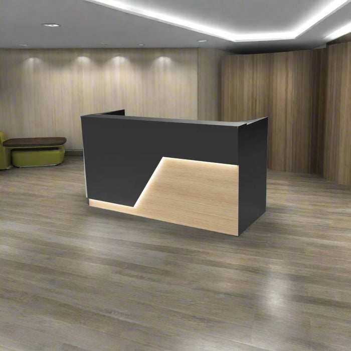 Modern Reception Desk – Flat‑Pack Laminate Counter with LED Lighting & Cable Grommets (4–7 ft)