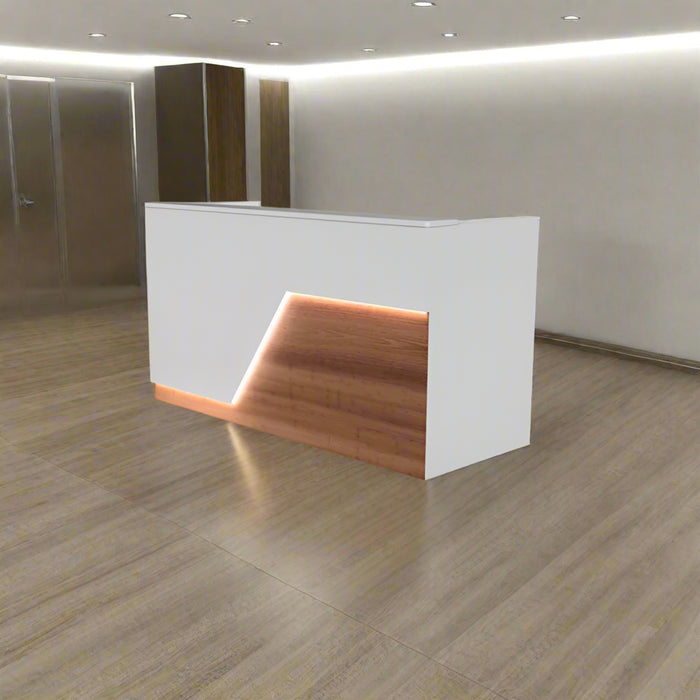 Modern Reception Desk – Flat‑Pack Laminate Counter with LED Lighting & Cable Grommets (4–7 ft)