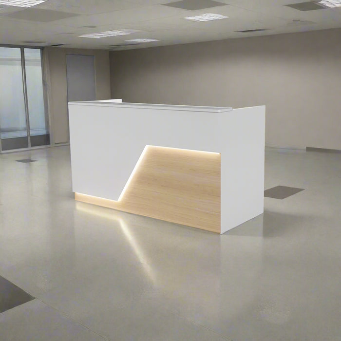 Modern Reception Desk – Flat‑Pack Laminate Counter with LED Lighting & Cable Grommets (4–7 ft)