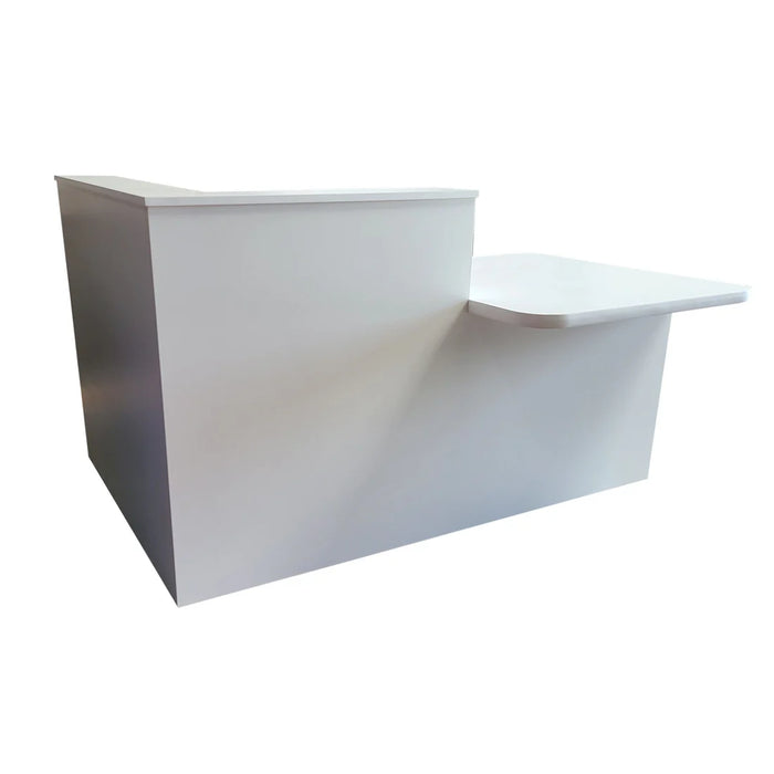 Modern Reception Desk – L‑Shape Flat‑Pack Antimicrobial Melamine Counter with Grommet & Floor‑Protecting Sliders
