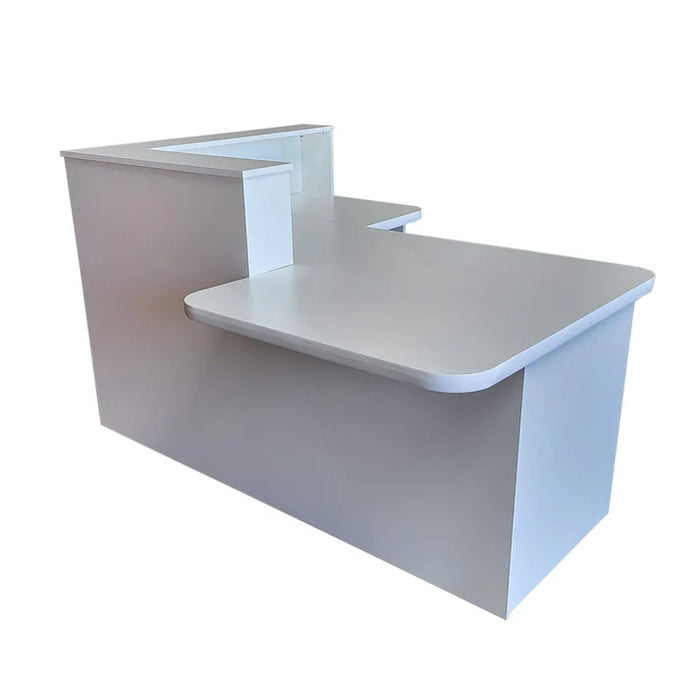 Modern Reception Desk – L‑Shape Flat‑Pack Antimicrobial Melamine Counter with Grommet & Floor‑Protecting Sliders