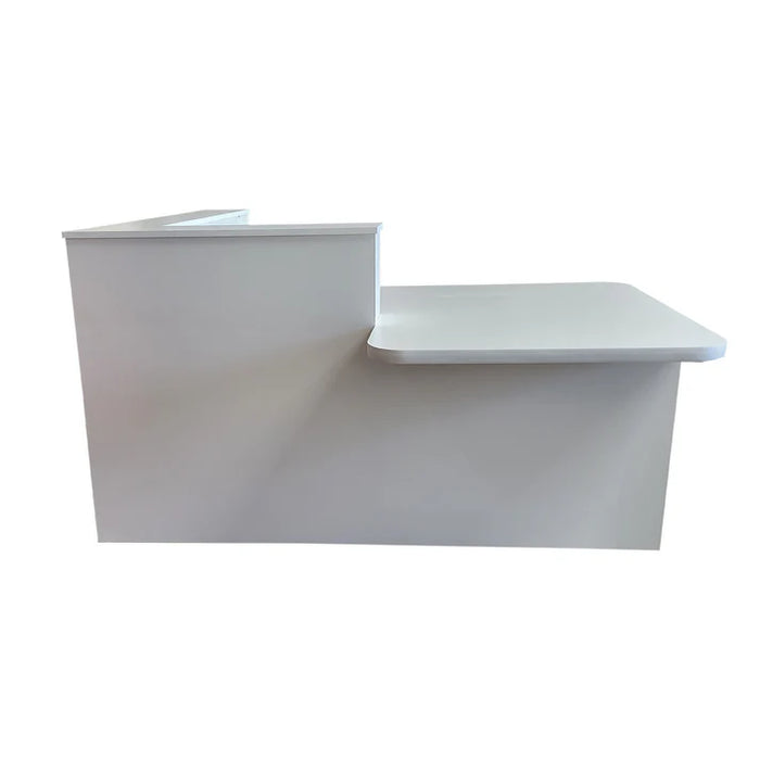 Modern Reception Desk – L‑Shape Flat‑Pack Antimicrobial Melamine Counter with Grommet & Floor‑Protecting Sliders