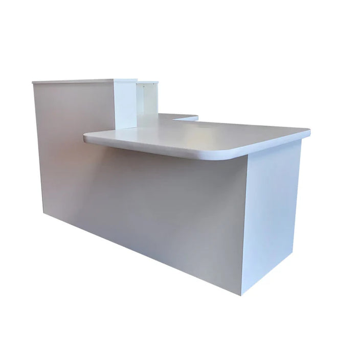 Modern Reception Desk – L‑Shape Flat‑Pack Antimicrobial Melamine Counter with Grommet & Floor‑Protecting Sliders