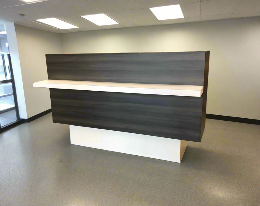 Remedy Reception Desk – Handmade Flat‑Pack Counter with Open-Back Storage & Floor-Safe Sliders