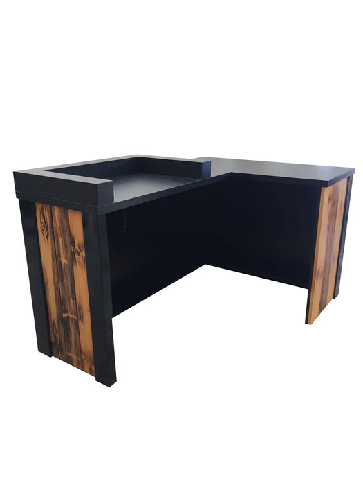 Sales Counter Desk | 6–8 ft Rustic Torched Pine & Steel Sales/Reception Desk