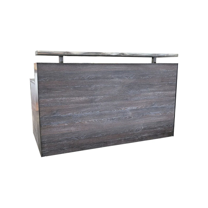 Scorched Oak Reception Desk – 4–7 ft Reclaimed Distressed Wood & Steel Flat‑Pack Counter
