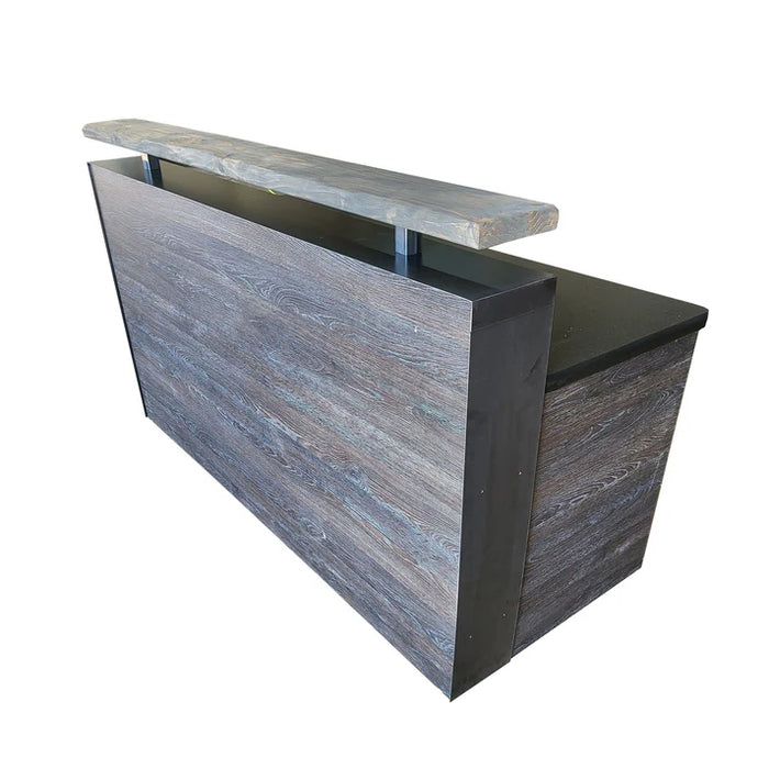 Scorched Oak Reception Desk – 4–7 ft Reclaimed Distressed Wood & Steel Flat‑Pack Counter