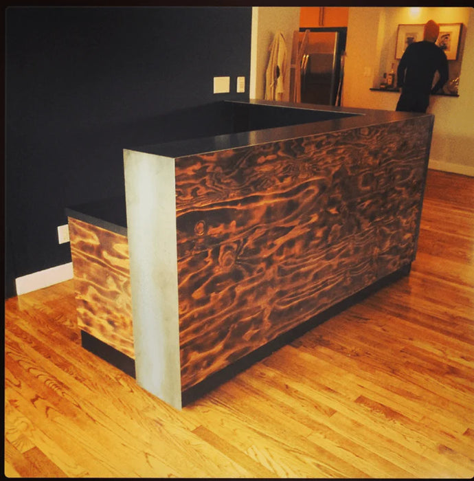 Modern Reception Office Desk | Hot‑Rolled Steel Riser, Grommets & Floor-Safe Sliders