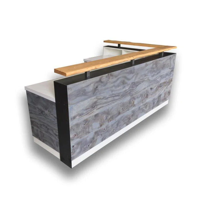White L‑Shape Modern Reception Desk – 6‑7 ft Distressed Wood & Steel, Pre‑Assembled L Counter