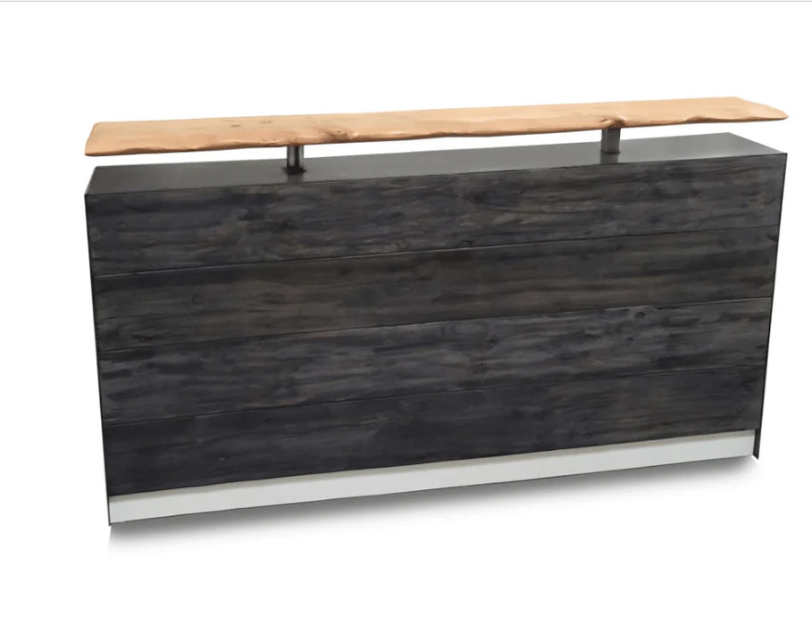 White Modern Reception Desk Distressed Wood & Steel Commercial Counter