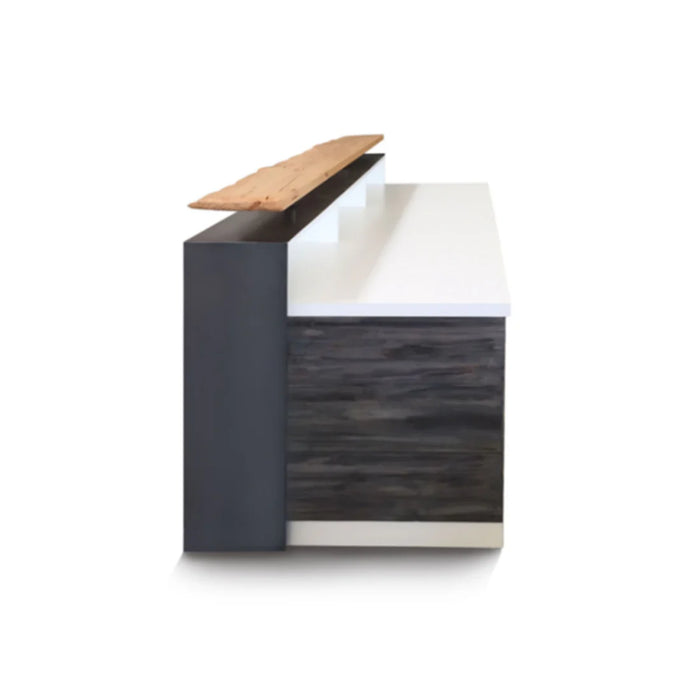 White Modern Reception Desk Distressed Wood & Steel Commercial Counter