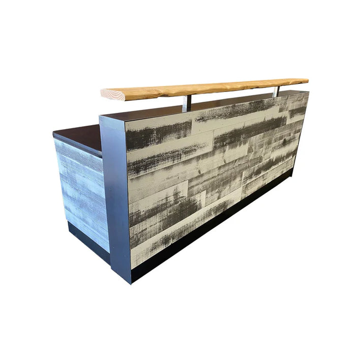 White-Washed Modern Reception Desk – 4–7 ft Reclaimed Wood & Steel Flat-Pack Counter