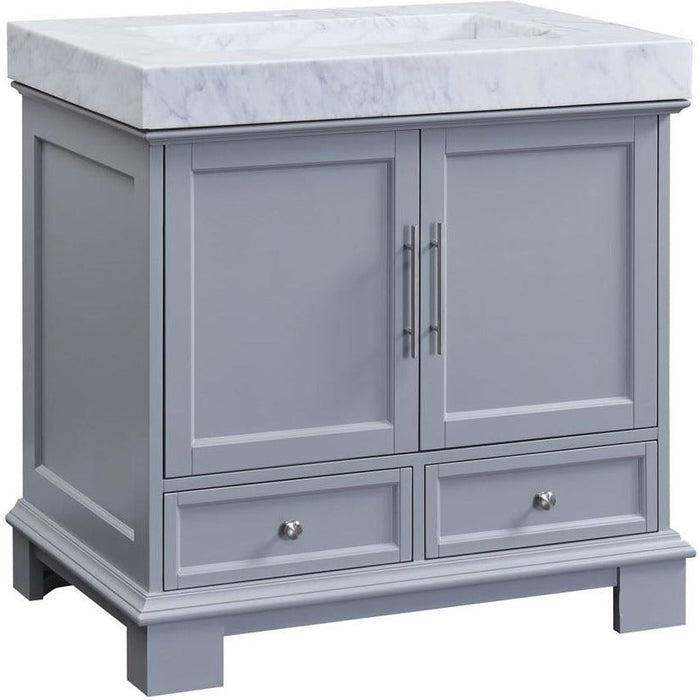 Silkroad Exclusive 36'' Carrara White Marble Top Single Sink Bathroom Vanity - C05036GC_T0236WSC
