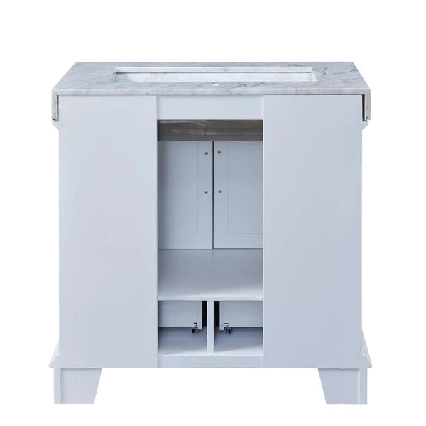 Silkroad Exclusive 36'' Carrara White Marble Top Single Sink Bathroom Vanity - C05036WC_T0136WRC
