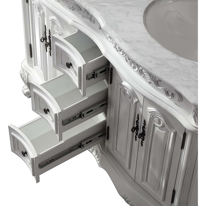 Silkroad Exclusive  48'' Carrara White Marble Top Double Sink Bathroom Vanity - HYP-0145-WM-UWC-48