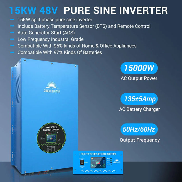SunGoldPower 15KW 48V Split Phase Pure Sine Wave Inverter Charger LFPV15K48V240VSP