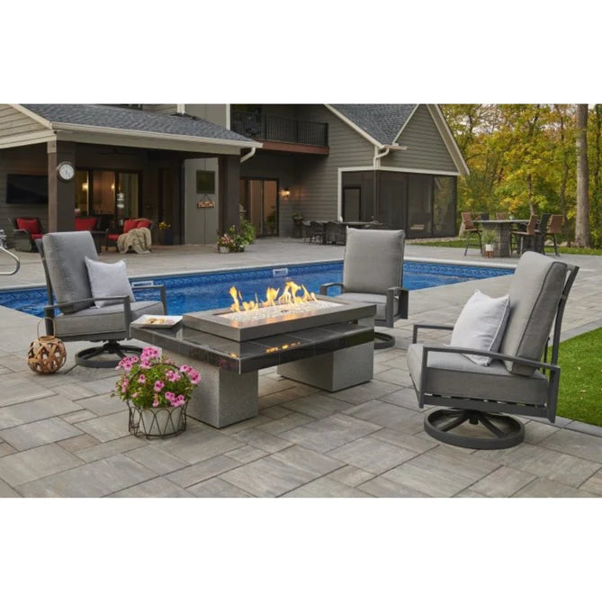The Outdoor Greatroom Company Black Uptown Tile with Midnight Mist Supercast™ Concrete top Linear Gas Fire Pit Table UPT-1242