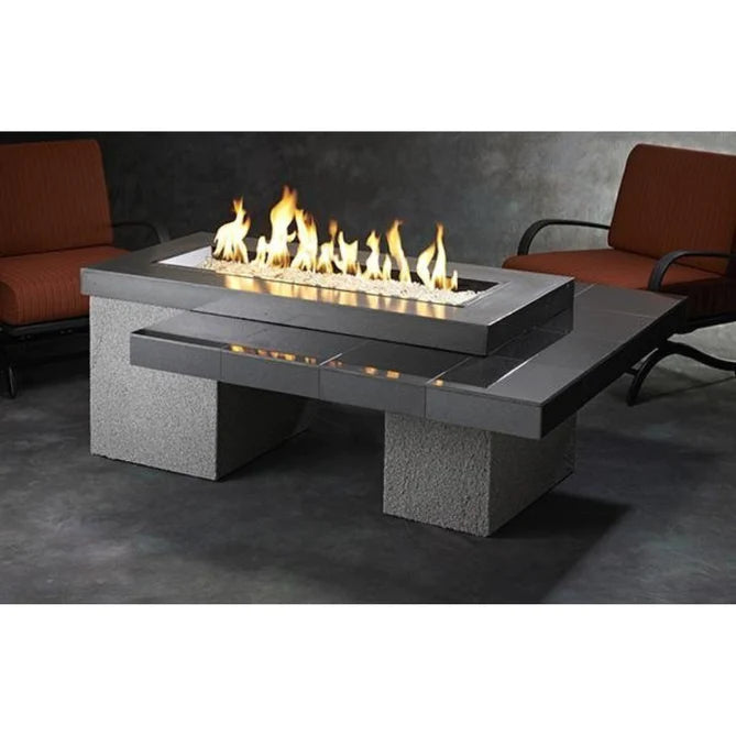 The Outdoor Greatroom Company Black Uptown Tile with Midnight Mist Supercast™ Concrete top Linear Gas Fire Pit Table UPT-1242