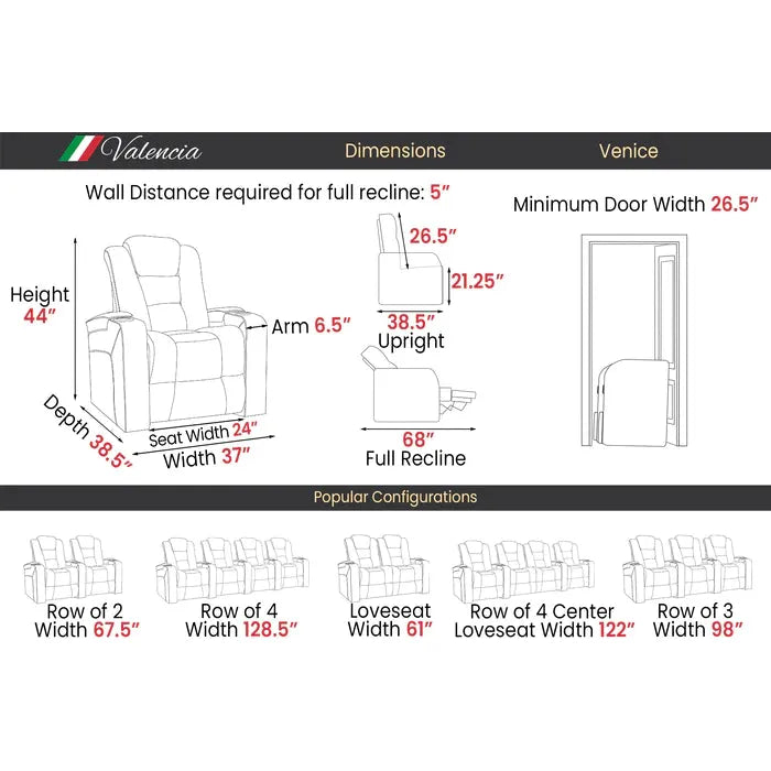 Valencia Venice Home Theater Seating Row of 3