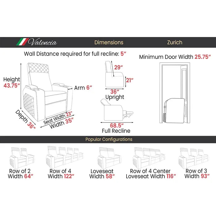 Valencia Zurich Home Theater Seating Row of 3