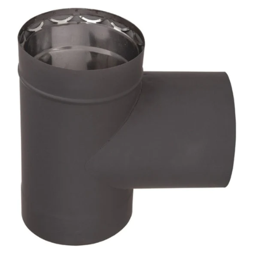 Ventis 6'' Double-Wall Black Stove Pipe 430 Inner Tee with Cap VDB06T