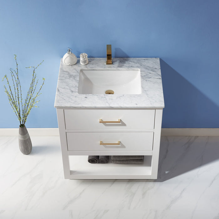 Altair  Remi 30" Single Bathroom Vanity Set in White and Carrara White Marble Countertop with Mirror  532030-WH-CA