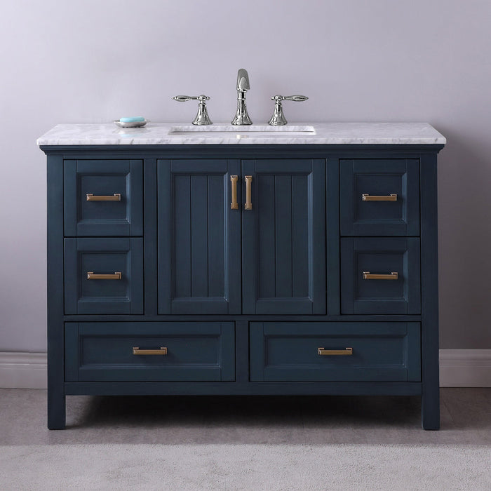 Altair Isla 48" Single Bathroom Vanity Set in Classic Blue and Carrara White Marble Countertop with Mirror 538048-CB-CA