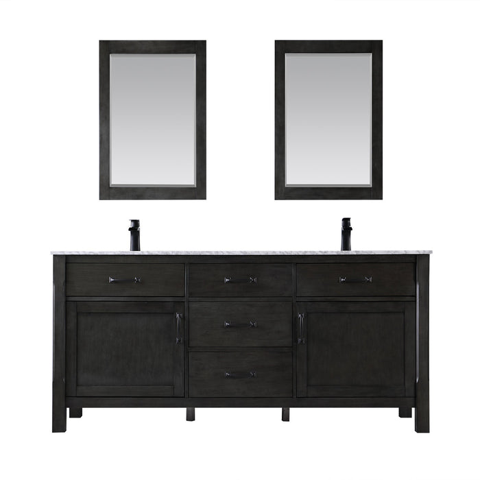 Altair Maribella 72" Double Bathroom Vanity Set in Rust Black and Carrara White Marble Countertop with Mirror  535072-RL-CA
