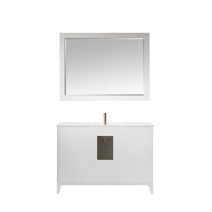 Altair  Sutton 48" Single Bathroom Vanity Set in White and Carrara White Marble Countertop with Mirror  541048-WH-CA