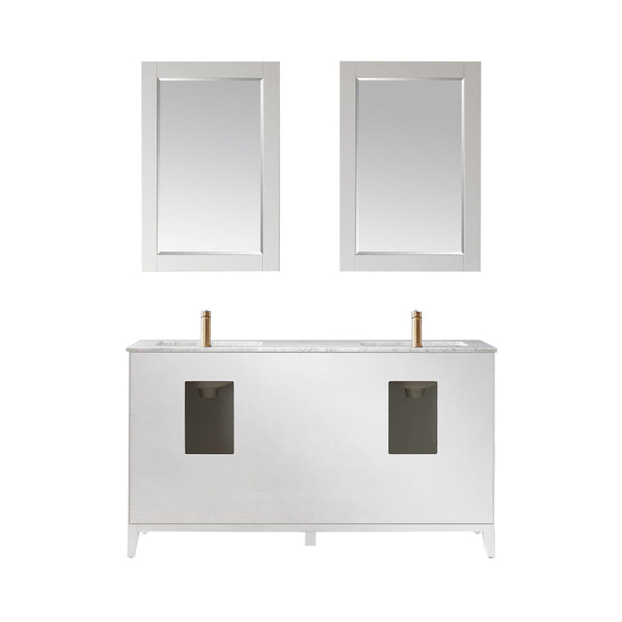 Altair Sutton 60" Double Bathroom Vanity Set in White and Carrara White Marble Countertop with Mirror  541060-WH-CA