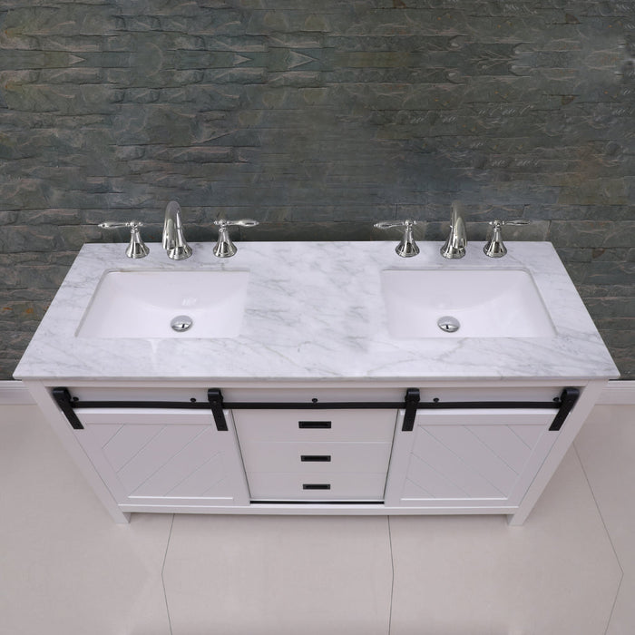 Altair Kinsley 60" Double Bathroom Vanity Set in White and Carrara White Marble Countertop with Mirror  536060-WH-CA