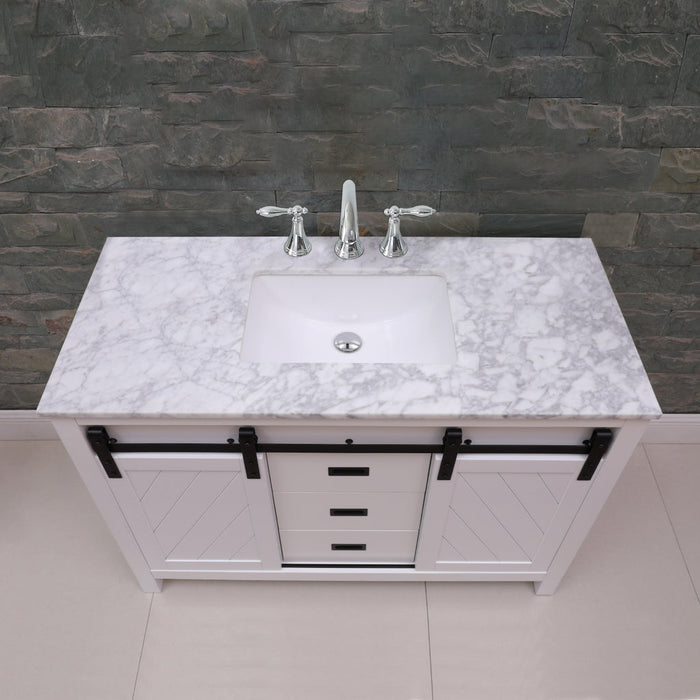 Altair Kinsley 48" Single Bathroom Vanity Set in White and Carrara White Marble Countertop with Mirror 536048-WH-CA