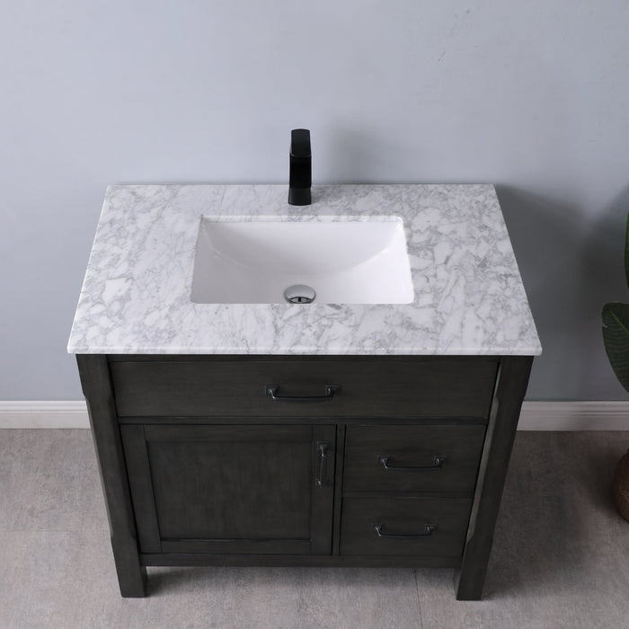 Altair Maribella 36" Single Bathroom Vanity Set in Rust Black and Carrara White Marble Countertop with Mirror 535036-RL-CA