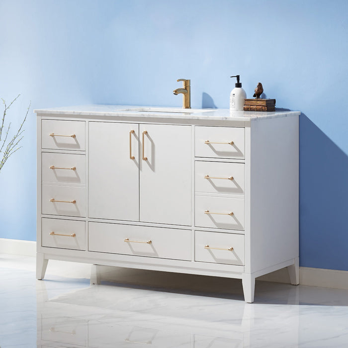 Altair  Sutton 48" Single Bathroom Vanity Set in White and Carrara White Marble Countertop with Mirror  541048-WH-CA