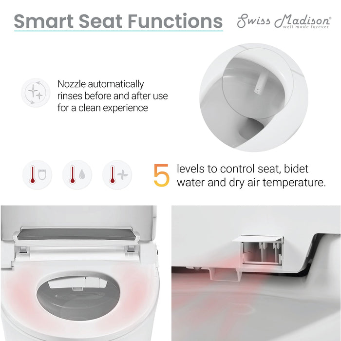 Swiss Madison ﻿﻿﻿Avancer Intelligent Tankless Elongated Toilet and Bidet, Touchless Vortex™ Dual-Flush 1.1/1.6 gpf - SM-ST060