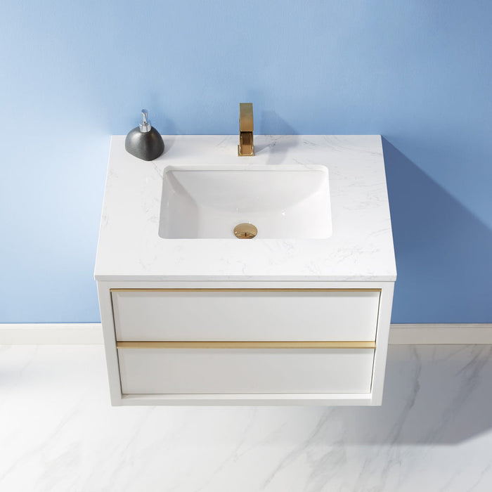 Altair Morgan 30" Single Bathroom Vanity Set in White and Composite Carrara White Stone Countertop with Mirror 534030-WH-AW