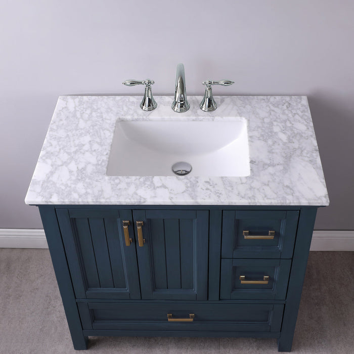 Altair Isla 36" Single Bathroom Vanity Set in Classic Blue and Carrara White Marble Countertop with Mirror  538036-CB-CA