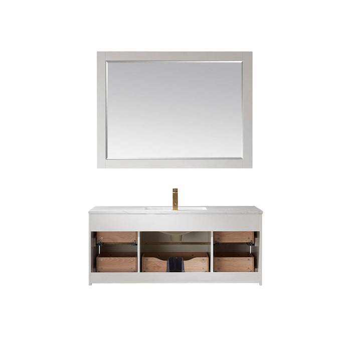 Altair Morgan 48" Single Bathroom Vanity Set in White and Composite Carrara White Stone Countertop with Mirror  534048-WH-AW